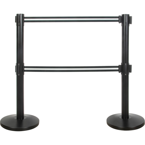 Barri&egrave;re pour le contr&ocirc;le des foules &agrave; courroie double, Acier, 35" h, Ruban Noir/Blanc, Longueur du ruban 7' Nuna Depot Inc.
