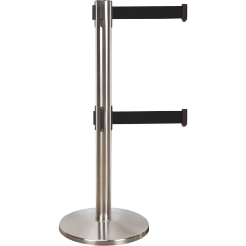 Dual Belt Crowd Control Barrier, Steel, 35" H, Black Tape, 7' Tape Length Nuna Depot Inc.