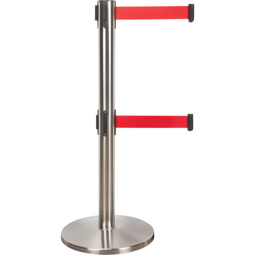 Barri&egrave;re pour le contr&ocirc;le des foules &agrave; courroie double, Acier, 35" h, Ruban Rouge, Longueur du ruban 7' Nuna Depot Inc.