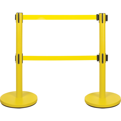 Dual Belt Crowd Control Barrier, Steel, 35" H, Yellow Tape, 7' Tape Length Nuna Depot Inc.