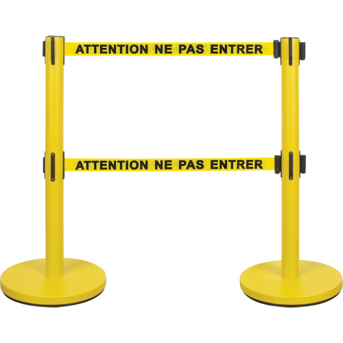 Dual Belt Crowd Control Barrier, Steel, 35" H, Yellow Tape, 7' Tape Length Nuna Depot Inc.