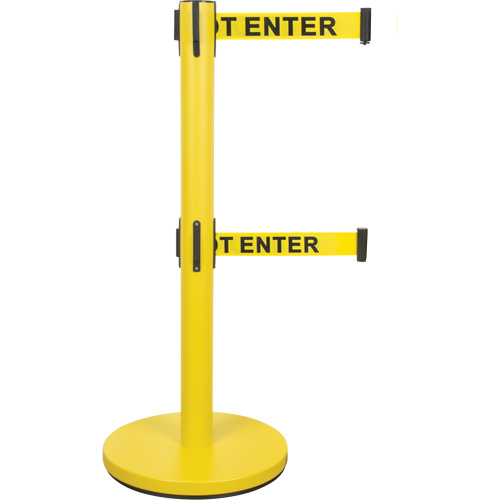 Barri&egrave;re pour le contr&ocirc;le des foules &agrave; courroie double, Acier, 35" h, Ruban Jaune, Longueur du ruban 7' Nuna Depot Inc.