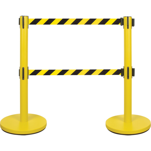 Dual Belt Crowd Control Barrier, Steel, 35" H, Black/Yellow Tape, 7' Tape Length Nuna Depot Inc.
