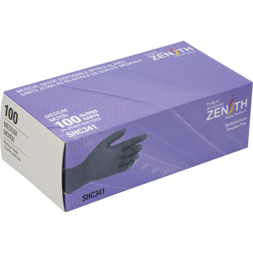 Gants jetables de calibre m&eacute;dical, Moyen, Nitrile, 6 mils, Sans poudre, Noir, Classe 2 Nuna Depot Inc.
