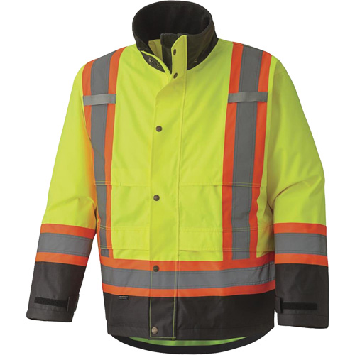 5401 300D Trilobal Ripstop Waterproof Safety Jacket, Polyester, Black/High Visibility Lime-Yellow, Large Nuna Depot Inc.
