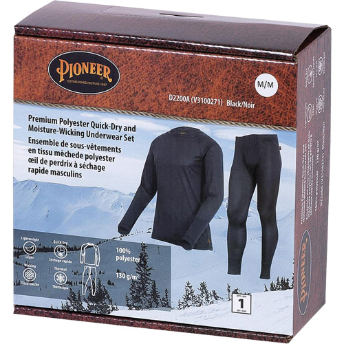 D2200A Ensemble de sous-v&ecirc;tements &agrave; s&eacute;chage rapide et &eacute;vacuation de l'humidit&eacute; de premi&egrave;re qualit&eacute;, Hommes, T-petit, Noir Nuna Depot Inc.