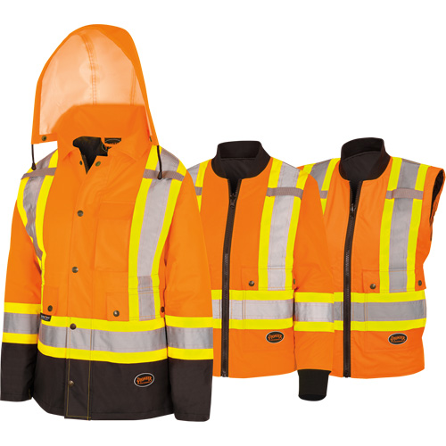 5020BBW Manteau 7 en 1 imperm&eacute;able pour femmes avec capuchon, Polyester/Polyur&eacute;thane, Orange haute visibilit&eacute;, T-petit Nuna Depot Inc.