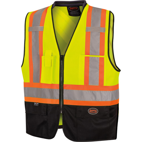 6895 Veste de s&eacute;curit&eacute; haute visibilit&eacute; bicolore avec fermeture &agrave; glissi&egrave;re sur tout le devant, Noir/Jaune lime haute visibilit&eacute;, 2T-Grand/3T-Grand, Polyester Nuna Depot Inc.
