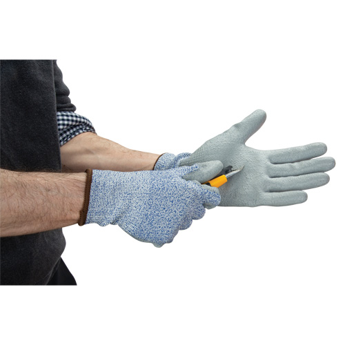 Eco-Friendly Stretch Cut-Resistant Gloves, Size 8, 13 Gauge, Polyurethane Coated, HPPE/RPET Shell, ASTM ANSI Level A2 Nuna Depot Inc.