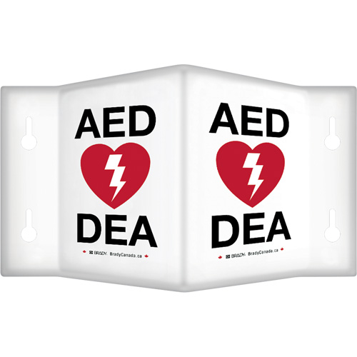 90° Projecting "AED/DEA" Sign, 9" x 6", Plastic, Bilingual with Pictogram Nuna Depot Inc.