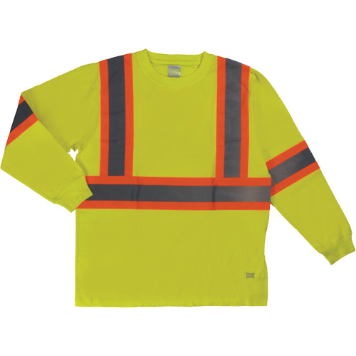 Long Sleeve Safety T-Shirt, Cotton, X-Small, High Visibility Lime-Yellow Nuna Depot Inc.