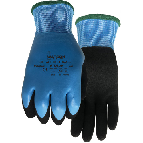 Gants hydrofuges Stealth Black Ops, Taille Petit, Calibre 15, Rev&ecirc;tement Latex de caoutchouc, Enveloppe en Fibre de verre/Polyester, ASTM ANSI niveau A4 Nuna Depot Inc.
