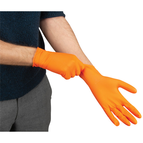Heavyweight Tactile Grip Examination Gloves, X-Large, Nitrile, 8-mil, Powder-Free, Orange, Class 2 Nuna Depot Inc.