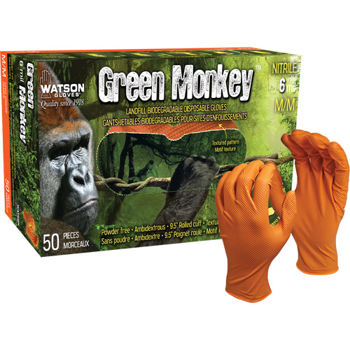 Green Monkey Disposable Gloves, Small, Nitrile, 6-mil, Powder-Free, Orange Nuna Depot Inc.