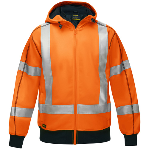 Coton ouat&eacute; doubl&eacute; de sherpa avec capuchon &agrave; fermeture &eacute;clair compl&egrave;te et X au dos Bisley, 2T-Grand, Orange haute visibilit&eacute; Nuna Depot Inc.