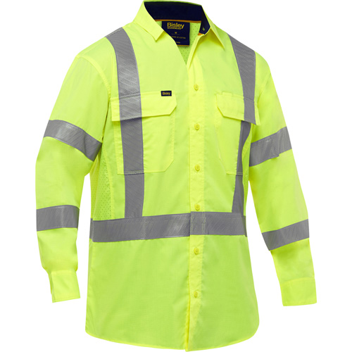 Chemise de travail &agrave; manches longues et X au dos Bisley avec X-Airflow, Poly-coton, Petit, Jaune lime haute visibilit&eacute; Nuna Depot Inc.