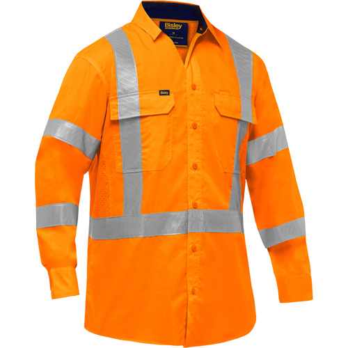 Chemise de travail &agrave; manches longues et X au dos Bisley avec X-Airflow, Poly-coton, Petit, Orange haute visibilit&eacute; Nuna Depot Inc.