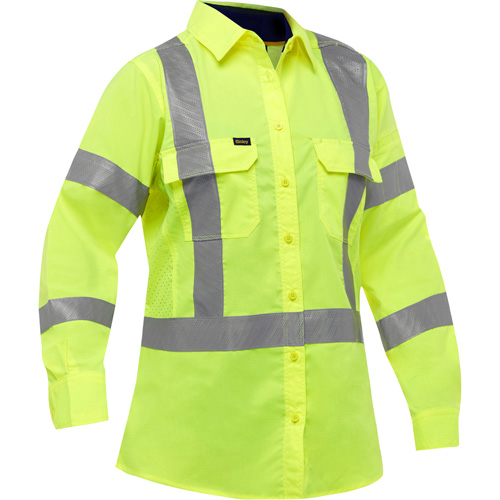 Chemise de travail &agrave; manches longues et X au dos Bisley avec X-Airflow pour femmes, Poly-coton, Petit, Jaune lime haute visibilit&eacute; Nuna Depot Inc.