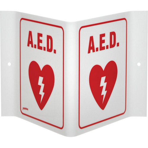 Enseigne "A.E.D." en V, 6" x 9", Acrylique, Anglais avec pictogramme Nuna Depot Inc.