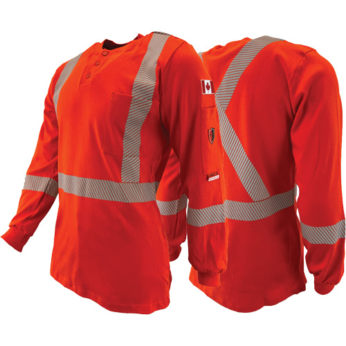 Chandail &agrave; manches longues ignifuge et r&eacute;sistant &agrave; l'arc &eacute;lectrique avec bandes de 2" Henley Atlas Guardian, T-petit, Orange haute visibilit&eacute; Nuna Depot Inc.