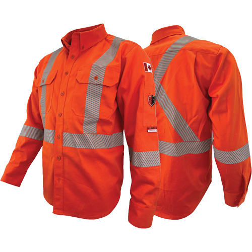 Atlas Guardian&reg; FR/AR Work Shirts with 2" Striping, X-Small, High Visibility Orange Nuna Depot Inc.