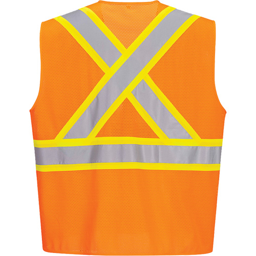Contrast-Striped Safety Vest, High Visibility Orange, Small, Polyester Nuna Depot Inc.