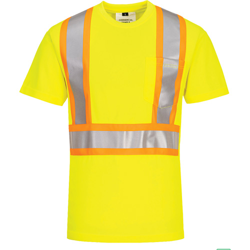 Contrast-Striped Safety T-Shirt, Polyester, Small, High Visibility Lime-Yellow Nuna Depot Inc.