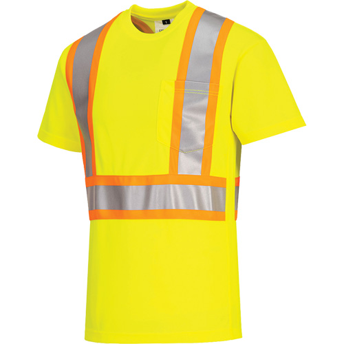 Contrast-Striped Safety T-Shirt, Polyester, Small, High Visibility Lime-Yellow Nuna Depot Inc.