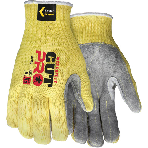 Gants de travail r&eacute;sistant &agrave; la coupe CutPro avec paume en cuir fendu, Taille Petit, Calibre 7, Enveloppe en Kevlar, ASTM ANSI niveau A3 Nuna Depot Inc.