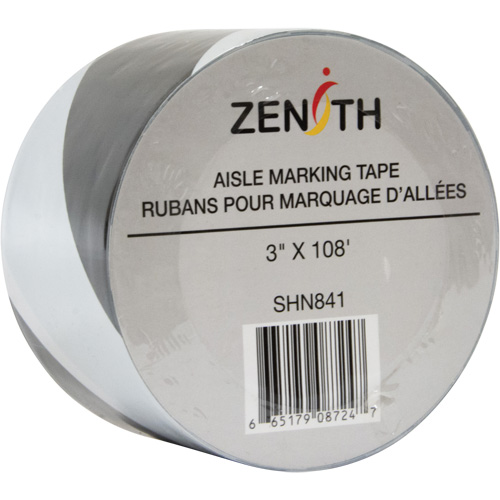 Aisle Marking Tape, 3" x 108', PVC, Black and White Nuna Depot Inc.