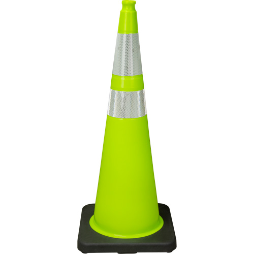 C&ocirc;ne de signalisation de premi&egrave;re qualit&eacute;, 36", Vert lime, Bande(s) r&eacute;fl&eacute;chissante(s) 4" & 6" Nuna Depot Inc.