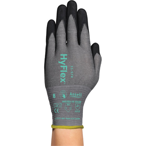 Gants r&eacute;sistants &agrave; la coupe HYFLEX 11-574, 2T-petit/5, Calibre 21, Rev&ecirc;tement Mousse de nitrile, ASTM ANSI niveau A4/EN 388 niveau D Nuna Depot Inc.
