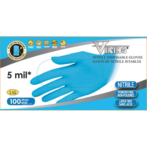 Gants jetables 34600, Grand, Nitrile, 5 mils, Sans poudre, Bleu Nuna Depot Inc.