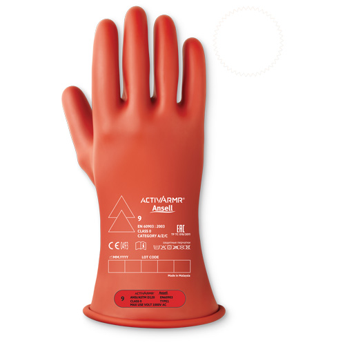 ActivArmr&reg; Electrical Insulating Class 0 Gloves, 10, 11" L, Level 1, ASTM D120/ATSM F2675:2021/IEC 614821-2:2014 Nuna Depot Inc.