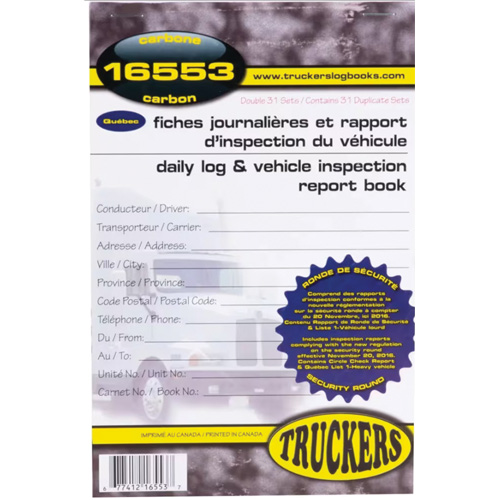 Carnet bilingue de registre quotidien et de rapport d'inspection de v&eacute;hicule Nuna Depot Inc.