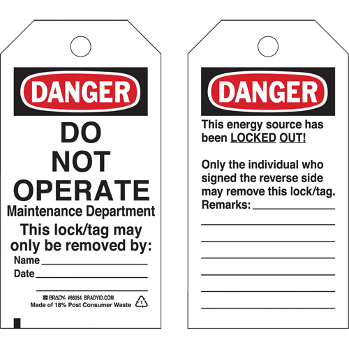 &eacute;tiquettes de verrouillage, Plastique, 3" la x 5-3/4" h, Anglais Nuna Depot Inc.