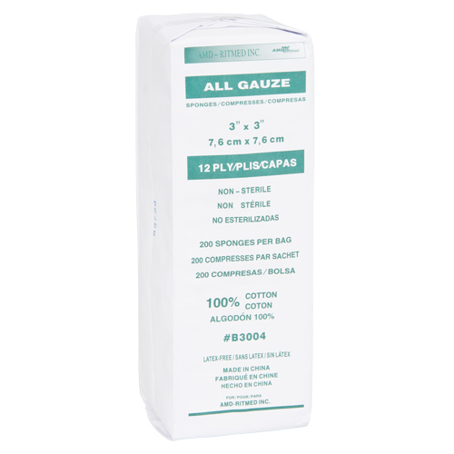 &eacute;ponges de gaze, Tampon, 3" lo x 3" la, Dispositif m&eacute;dical Classe 1 Nuna Depot Inc.