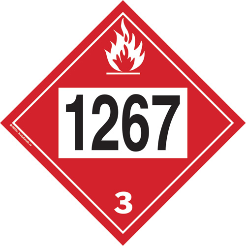 Plaque-&eacute;tiquette TMD 1267 pour liquide inflammable p&eacute;trole brut, Vinyle adh&eacute;sif Nuna Depot Inc.