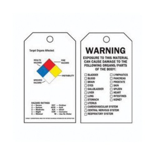Right-To-Know Tags, Polyester, 3" W x 5-3/4" H, English Nuna Depot Inc.