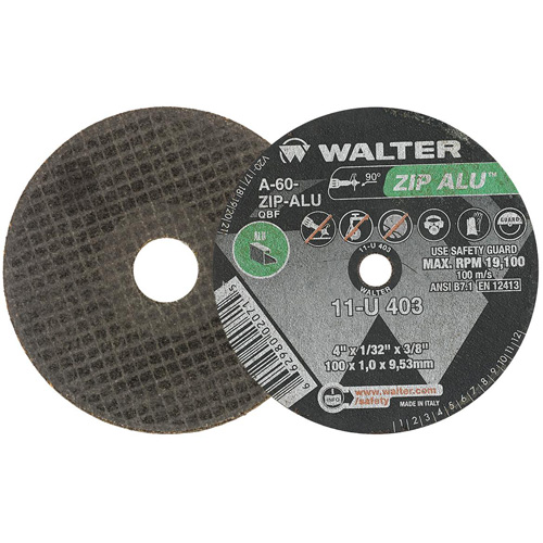 Meule ZIP ALU, 4" x 1/32", Arbre de 3/8", Type 1, Oxyde d'aluminium, 19100 Tr/min Nuna Depot Inc.