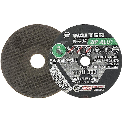 ZIP ALU Cutting Wheel, 3" x 1/32", 3/8" Arbor, Type 1, Aluminum Oxide, 25470 RPM Nuna Depot Inc.