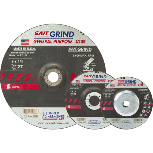 A24R Long Life Grinding Wheel, 4-1/2" x 1/4", 7/8" Arbor, Aluminum Oxide, Type 27 Nuna Depot Inc.