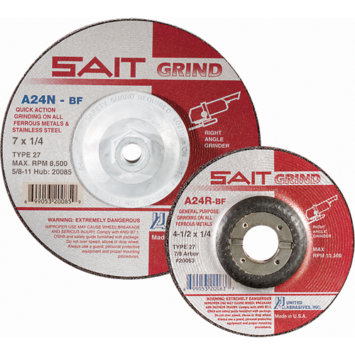 A24N Fast Grinding Wheel, 7" x 1/4", 7/8" Arbor, Aluminum Oxide, Type 27 Nuna Depot Inc.