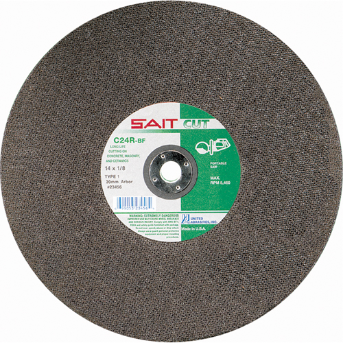 Meule &agrave; tronçonner haute vitesse pour le b&eacute;ton C24R, 14" x 1/8", Arbre de 1", Type 1, Carbure de silicium, 5400 Tr/min Nuna Depot Inc.