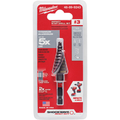 #3 Shockwave Impact Duty Step Drill Bit, 3/16" - 3/4" , 1/16" Increments, Titanium Nuna Depot Inc.