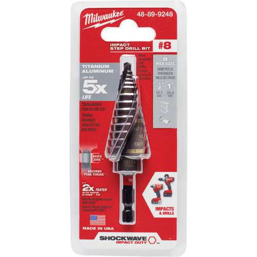 #8 Shockwave Impact Duty Step Drill Bit, 1/2" - 1" , 1/16" Increments, Titanium Nuna Depot Inc.