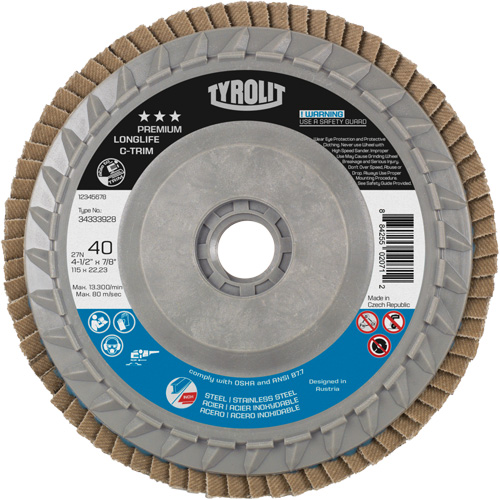 Disque &agrave; lamelles Long Life C-Trim, 4-1/2" x 5/8"-11, Type 27, Grain 40, Alumine de zirconium Nuna Depot Inc.