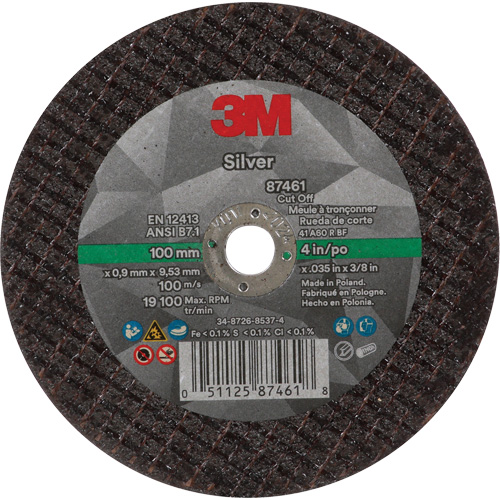 Silver Cut-Off Wheel, 4" x 0.04", 3/8"-24 Arbor, Type 1, Ceramic, 19100 RPM Nuna Depot Inc.