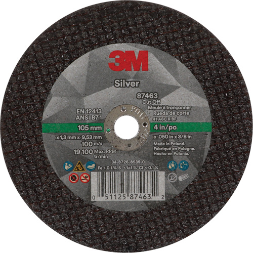 Silver Cut-Off Wheel, 4" x 0.05", 3/8"-24 Arbor, Type 1, Ceramic, 19100 RPM Nuna Depot Inc.