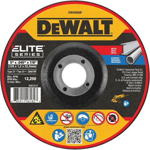 Elite Series Metal Cut-Off Wheel, 5" x 0.045", 7/8" Arbor, Zirconia Alumina, Type 27 Nuna Depot Inc.